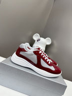 PRADA SNEAKERS IN BURDUNDY RED CALFSKIN AND MESH