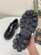 Prada Brushed Leather Monolith Loafers