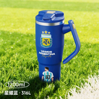 Haers SaintDigo Licensed Argentina National Football Team 1200ml Tumbler with Handle & Straw, 316L Stainless Steel Vacuum Insulated Cold‑Retention Travel Mug, Leakproof Large Capacity Cup for Car Outdoor Sports Fan