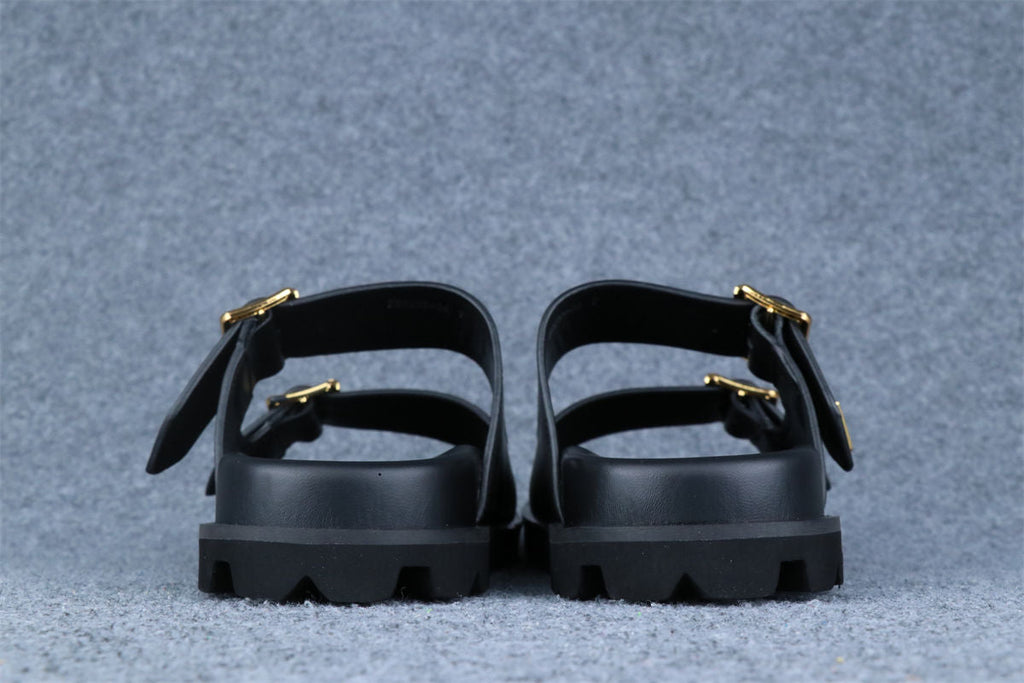 Prada Leather Dual-Buckle Slide Sandals