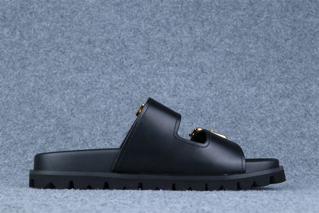 Prada Leather Dual-Buckle Slide Sandals