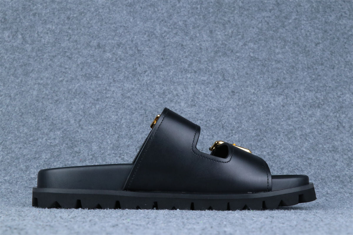 Prada Leather Dual-Buckle Slide Sandals