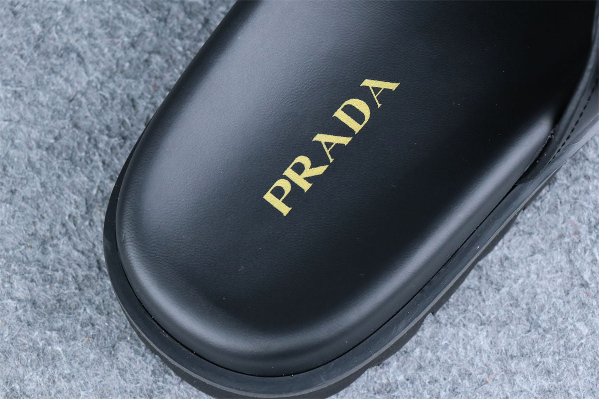 Prada Leather Dual-Buckle Slide Sandals