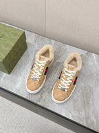GG ACE SNEAKER WITH WEB IN BEIGE EMBOSSED SUEDE AND WOOL LINING