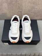 CHANEL 26S RUNNING SNEAKERS IN WHITE AND LIGHT GREY SUEDE AND NYLON CC LOGO