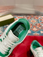 GUCCI 26S SNEAKERS IN WHITE MIX GREEN CALFSKIN